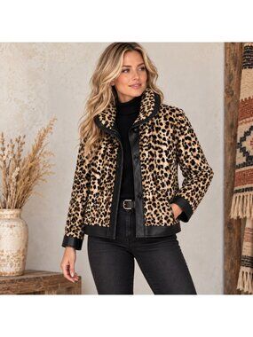 Vintage faux Fur Animal Print Short Jacket M